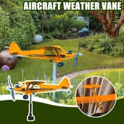 Cub Airplane Weather Vane, 2023 New Aircraft Wind Spinner Metal Weather Vane Windmill, Upgrade Weather Vane For Barn Yard Garden Terrace Lawn