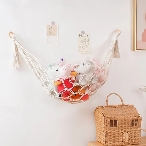 Cuddly Hammock Toy Hammock Organize Stuffed Animals and Children's Toys Bohemian Tapestry Wall Storage Bag for Nursery Bedroom Playroom
