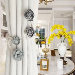 Curtain Tiebacks Clips Flower Shape Romantic French Style Decoration for Bedroom Livingroom 1pc