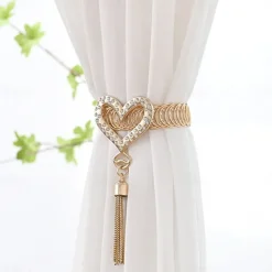 Curtain Tiebacks Zinc Alloy Drapery Holdback with Lengthened Straps Modern Simple Style Curtain Tie Backs Strenchy Wire Rope Curtain Straps for Home Decor Heart Key