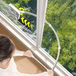 Curved Window Cleaning Brush with Long Handle - Multi-Purpose Squeegee Tool with Extension Rod for Glass Door, Car, Home Floor