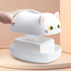 Cute Cat Tissue Box, Cartoon Tissue Box Cover Holder, Cat Tissue Dispenser Box, Paper Storage Napkin Box, Tissue Holder, Home Decor