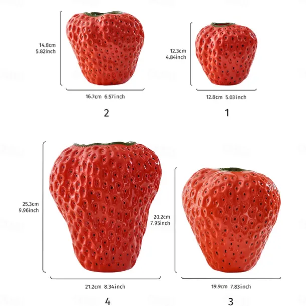 Cute Red Strawberry Decorative Home Vase Creative Resin Material Handmade Handicraft Vase Suitable for Flower Hydroponics Home and Restaurant Flower Decoration Decoration
