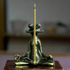 Cute Sitting Frog Statue Incense Holder Yoga Frog Sculpture Home Office Desk Decoration Ornament Gift