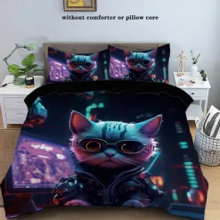 Cyberpunk Style Sci-Fi Animal Duvet Cover Set Includes Duvet Cover and Pillowcases Futuristic and Vibrant Design Soft and Durable Fabric Perfect for Adding an Edgy Touch to Your Bedroom Decor
