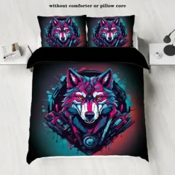 Cyberpunk Style Sci-Fi Animal Duvet Cover Set Includes Duvet Cover and Pillowcases Futuristic and Vibrant Design Soft and Durable Fabric Perfect for Adding an Edgy Touch to Your Bedroom Decor
