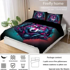 Cyberpunk Style Sci-Fi Animal Duvet Cover Set Includes Duvet Cover and Pillowcases Futuristic and Vibrant Design Soft and Durable Fabric Perfect for Adding an Edgy Touch to Your Bedroom Decor