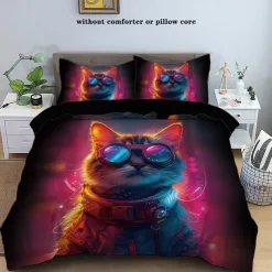 Cyberpunk Style Sci-Fi Animal Duvet Cover Set Includes Duvet Cover and Pillowcases Futuristic and Vibrant Design Soft and Durable Fabric Perfect for Adding an Edgy Touch to Your Bedroom Decor