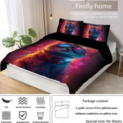Cyberpunk Style Sci-Fi Animal Duvet Cover Set Includes Duvet Cover and Pillowcases Futuristic and Vibrant Design Soft and Durable Fabric Perfect for Adding an Edgy Touch to Your Bedroom Decor