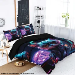 Cyberpunk Style Sci-Fi Animal Duvet Cover Set Includes Duvet Cover and Pillowcases Futuristic and Vibrant Design Soft and Durable Fabric Perfect for Adding an Edgy Touch to Your Bedroom Decor