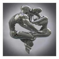 3D Wall Art Love Heart Prints/Posters Metal Sculpture Couple Hug Modern Picture Home Decoration Wall Hanging Gift Rolled Canvas Unframed Unstretched