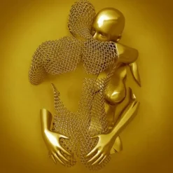 3D Wall Art Love Heart Prints/Posters Metal Sculpture Couple Hug Modern Picture Home Decoration Wall Hanging Gift Rolled Canvas Unframed Unstretched