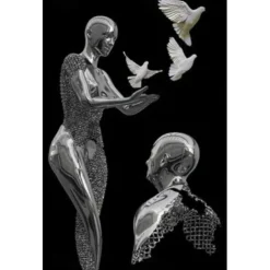 3D Wall Art Love Heart Prints/Posters Metal Sculpture Couple Hug Modern Picture Home Decoration Wall Hanging Gift Rolled Canvas Unframed Unstretched