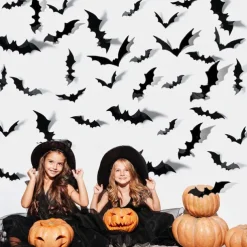 3D Bat Design LED Decoration, Halloween Lighted Stickers Decor Light, Halloween Bats Wall Decor, Lighted 3D Bat Stickers Assorted Size for Party, Indoor and Outdoor Home Decals