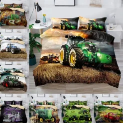 3D Bedding Farm Tractor print Print Duvet Cover Bedding Sets Comforter Cover with 1 print Print Duvet Cover or Coverlet，2 Pillowcases for Double/Queen/King