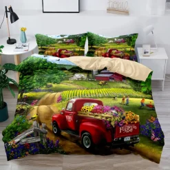 3D Bedding Farm Tractor print Print Duvet Cover Bedding Sets Comforter Cover with 1 print Print Duvet Cover or Coverlet，2 Pillowcases for Double/Queen/King