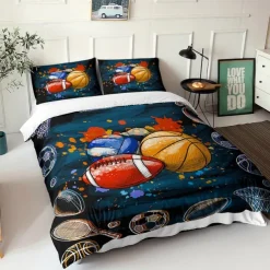 3D Bedding Sports Basketball Baseball print Print Duvet Cover Bedding Sets Comforter Cover with 1 print Print Duvet Cover or Coverlet，2 Pillowcases for Double/Queen/King