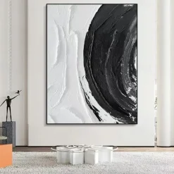 3D Black white Oil painting handmade Beige Wabi Sabi oil painting hand painted Wall Art Black Beige Painting Large handpainted Black painting Wall Art Beige Textured oil Painting Wall Art Decor
