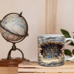 3D Bookshelf Mug, Ceramic Mug,Library Bookshelves Hole In A Wall Mug,Book Lovers Coffee Mug, Cool Bookish Gifts for Readers Christmas Xmas Gift