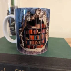 3D Bookshelf Mug, Ceramic Mug,Library Bookshelves Hole In A Wall Mug,Book Lovers Coffee Mug, Cool Bookish Gifts for Readers Christmas Xmas Gift