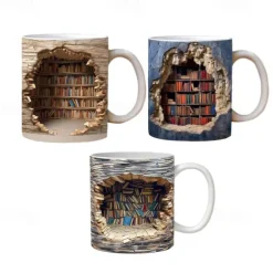3D Bookshelf Mug, Ceramic Mug,Library Bookshelves Hole In A Wall Mug,Book Lovers Coffee Mug, Cool Bookish Gifts for Readers Christmas Xmas Gift