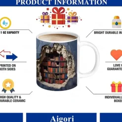 3D Bookshelf Mug, Ceramic Mug,Library Bookshelves Hole In A Wall Mug,Book Lovers Coffee Mug, Cool Bookish Gifts for Readers Christmas Xmas Gift
