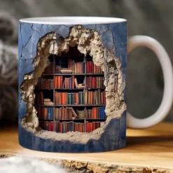 3D Bookshelf Mug Sublimation, 3D Book Mug Wrap, 11oz And 15 Oz Mug Design, 3D Mug Wrap, 11oz Mug Png, 15oz Mug PNG Book Lover Mug Coffee Mug