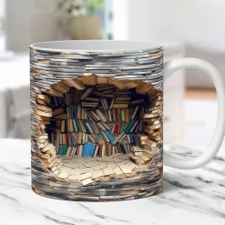 3D Bookshelf Mug Sublimation, 3D Book Mug Wrap, 11oz And 15 Oz Mug Design, 3D Mug Wrap, 11oz Mug Png, 15oz Mug PNG Book Lover Mug Coffee Mug