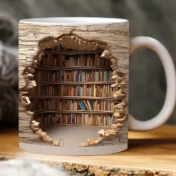 3D Bookshelf Mug Sublimation, 3D Book Mug Wrap, 11oz And 15 Oz Mug Design, 3D Mug Wrap, 11oz Mug Png, 15oz Mug PNG Book Lover Mug Coffee Mug