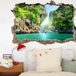 3D Broken Wall Natural Canyon Lake Home Corridor Background Decoration Can Be Removed Stickers