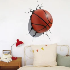 3D Broken Wall Scratches Basketball Home Hallway Background Decoration Removable PVC Stickers Self-Adhesive Wall Decoration for Garden Living Room Bedroom Kitchen Playroom Nursery Room