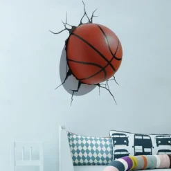 3D Broken Wall Scratches Basketball Home Hallway Background Decoration Removable PVC Stickers Self-Adhesive Wall Decoration for Garden Living Room Bedroom Kitchen Playroom Nursery Room
