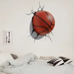 3D Broken Wall Scratches Basketball Home Hallway Background Decoration Removable PVC Stickers Self-Adhesive Wall Decoration for Garden Living Room Bedroom Kitchen Playroom Nursery Room