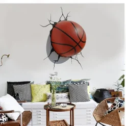 3D Broken Wall Scratches Basketball Home Hallway Background Decoration Removable PVC Stickers Self-Adhesive Wall Decoration for Garden Living Room Bedroom Kitchen Playroom Nursery Room