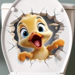 3D Cartoon Animal Duck Toilet Lid Sticker - Vibrant Self-Adhesive Wall Decor for Shower Room, Bedroom, or Any Wall Rack - Easy-to-Apply, Universally Compatible, and Fun Home Decoration Solution