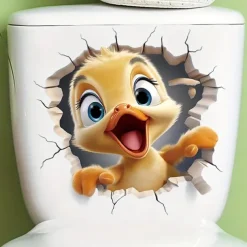 3D Cartoon Animal Duck Toilet Lid Sticker - Vibrant Self-Adhesive Wall Decor for Shower Room, Bedroom, or Any Wall Rack - Easy-to-Apply, Universally Compatible, and Fun Home Decoration Solution