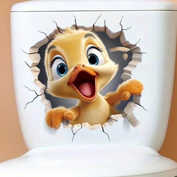 3D Cartoon Animal Duck Toilet Lid Sticker - Vibrant Self-Adhesive Wall Decor for Shower Room, Bedroom, or Any Wall Rack - Easy-to-Apply, Universally Compatible, and Fun Home Decoration Solution