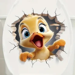 3D Cartoon Animal Duck Toilet Lid Sticker - Vibrant Self-Adhesive Wall Decor for Shower Room, Bedroom, or Any Wall Rack - Easy-to-Apply, Universally Compatible, and Fun Home Decoration Solution
