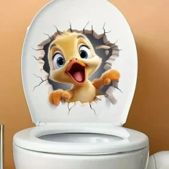 3D Cartoon Animal Duck Toilet Lid Sticker - Vibrant Self-Adhesive Wall Decor for Shower Room, Bedroom, or Any Wall Rack - Easy-to-Apply, Universally Compatible, and Fun Home Decoration Solution