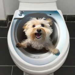 3D Cat Puppy Animal Bathroom Toilet Sticker, Home Decoration Wall Sticker, Self-adhesive Waterproof and Oil Proof Sticker