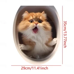 3D Cat Puppy Animal Bathroom Toilet Sticker, Home Decoration Wall Sticker, Self-adhesive Waterproof and Oil Proof Sticker