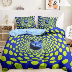 3D Cats Duvet Cover Set Flowing Lines Cat Pattern Comforter Set Soft 3-Piece Luxury Bedding Set Home Decor Dusk Bedding Gift King Queen Full Size