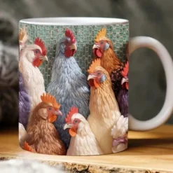 3D Chicken Flowers Mug, 11oz Mug Design, 3D Farm Mug Sublimation, Chicken Mug Wrap, Rooster Floral Mug