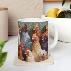 3D Chicken Flowers Mug, 11oz Mug Design, 3D Farm Mug Sublimation, Chicken Mug Wrap, Rooster Floral Mug