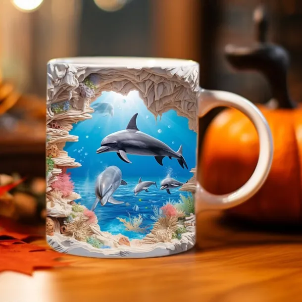 3D Dolphin Ceramic Coffee Mug Oceanic Charm New Arrival Exquisite Fish Design Tea Cup - Perfect for Dolphin Lover