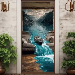 3D Door Decorations Door Covers Door Tapestry Door Curtain Decoration Backdrop Indoor/Outdoor Door Banner for Front Door Farmhouse