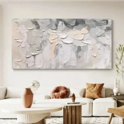 3D flower oil painting Hand-Painted Thick Texture Oil Painting Beige White Painting On Canvas Abstract Textured oil painting for Wall Art painting for Living Room artwork
