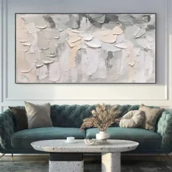 3D flower oil painting Hand-Painted Thick Texture Oil Painting Beige White Painting On Canvas Abstract Textured oil painting for Wall Art painting for Living Room artwork