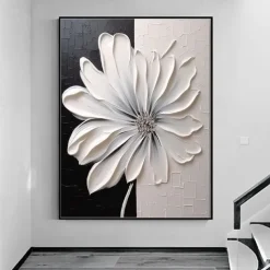 3D flower oil painting handpainted 3D Floral Painting handmade Palette Knife flowers oil painting Large 3D white Textured Painting Modern Decorative Paintings Impressionism Abstract white oil painting
