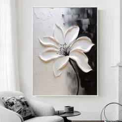 3D flower oil painting handpainted 3D Floral Painting handmade Palette Knife flowers oil painting Large 3D white Textured Painting Modern Decorative Paintings Impressionism Abstract white oil painting